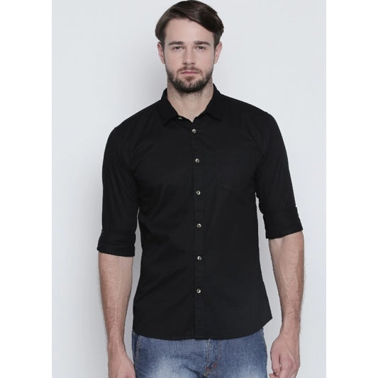 Generic Men's Cotton Slim Fit Casual Shirt (Material: Cotton, (Color:Black)