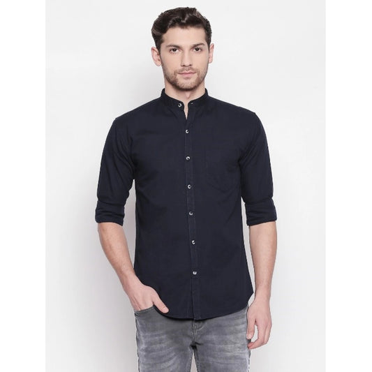 Generic Men's Cotton Casual Shirt (Material: Cotton, (Color:Navy Blue)