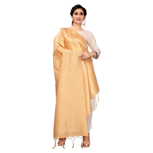 Generic Women's Silk Pure weaving Work Duppatta (Beige, Length: 2-2.3 Mtrs)