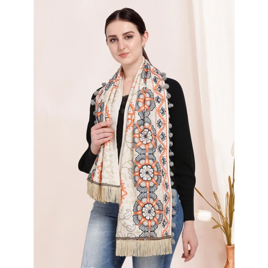 Generic Women's Cotton Embroidered Muffler (Off White, Length: 0.5 to 1 Mtr)