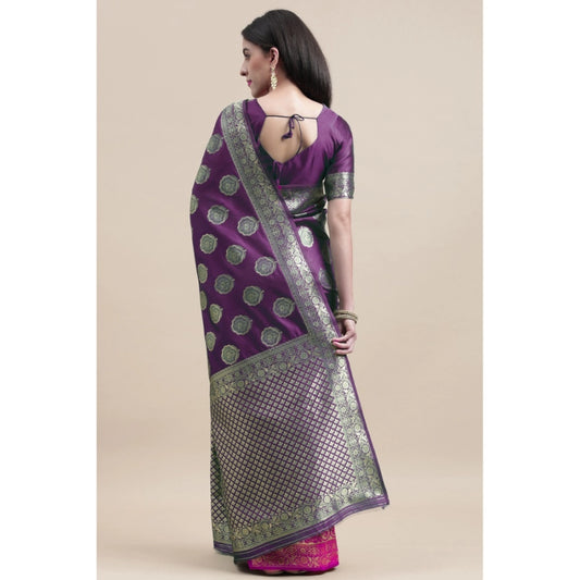 Generic Women's Kanjivaram Silk Designer Weaving Saree With Unstitched Blouse (Voilet & Purple, 5.50 Mtrs)