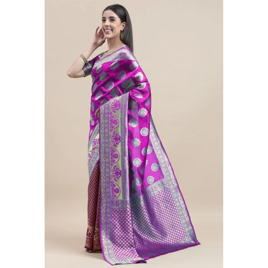 Generic Women's Kanjivaram Silk Designer Weaving Saree With Unstitched Blouse (Purple & Voilet, 5.50 Mtrs)