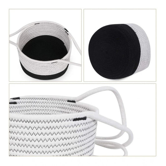 Generic Cotton Hanging Planter Flower Basket Pack of 1 (Black & White)