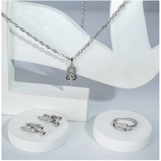 Generic Women's Stainless Steel Unique Design Silverpolish Combo Jewelry (Silver Plated)