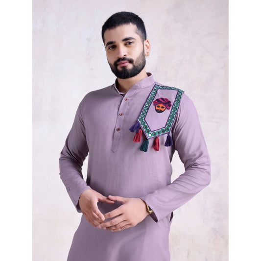 Generic Men's Rayon Mirror Embroidery Mandarin Collar Kurta (Purple)