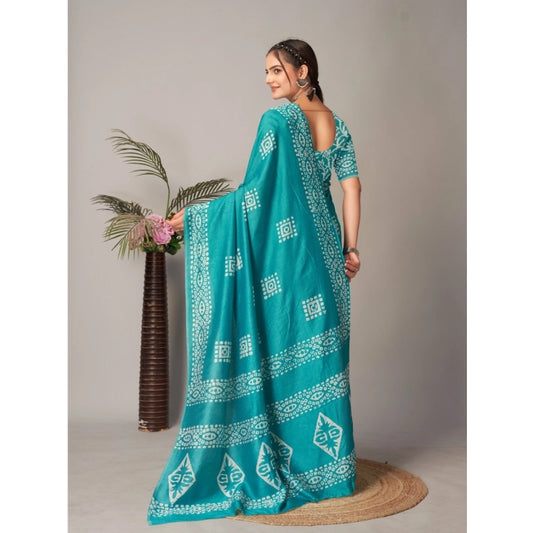 Generic Women's Chanderi Cotton Batik Printed Saree With Unstitched Blouse 5.5Mtr (Rama)