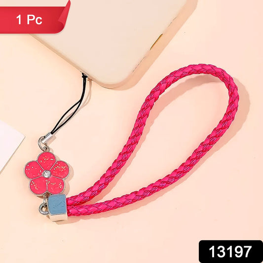 Flower Shape Metal Alloy Pendant with Braided Leather Hand Strap (1 Pc)