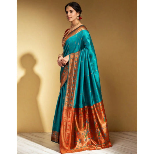 Generic Women's Silk Blend Zari Woven Saree With Unstitched Blouse 5.5Mtr (Rama)
