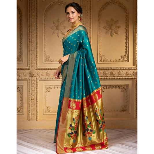 Generic Women's Silk Blend Zari Woven Saree With Unstitched Blouse 5.5Mtr (Rama)