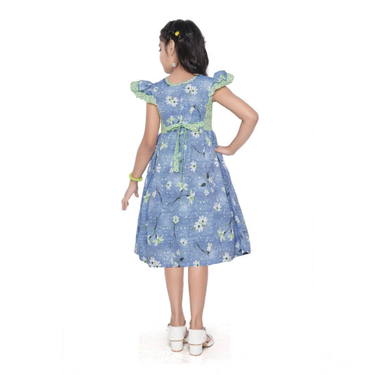 Generic Girl's Twill Printed Short Sleeve Round Neck Dress (Green)