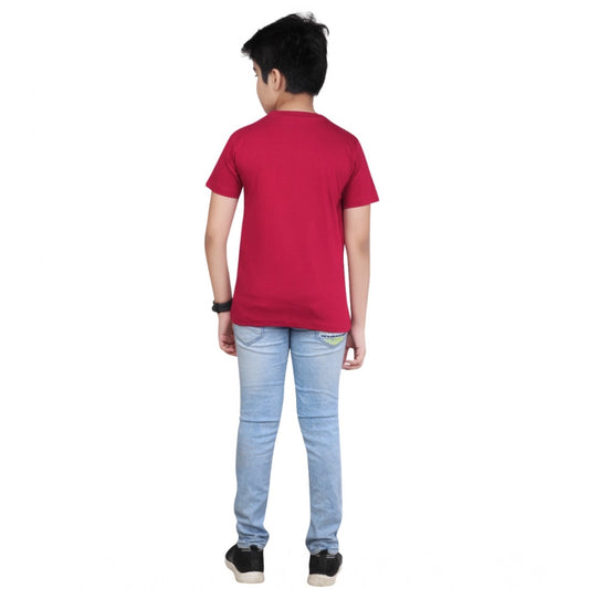 Generic Boy's Cotton Grapic Printed Round Neck T-Shirt (Marron)