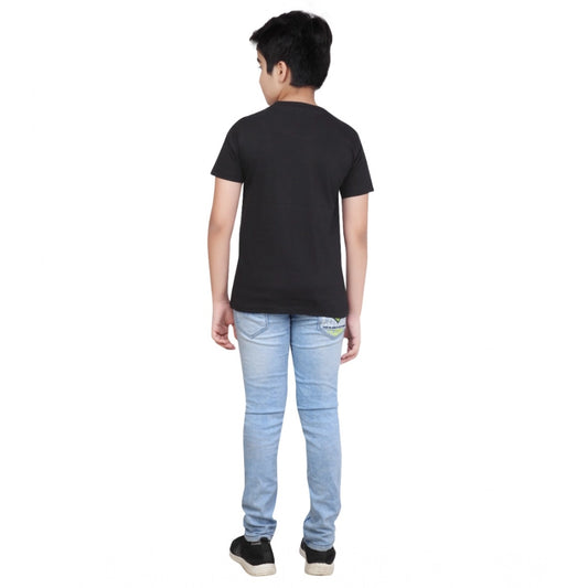 Generic Boy's Cotton Grapic Printed Round Neck T-Shirt (Black)