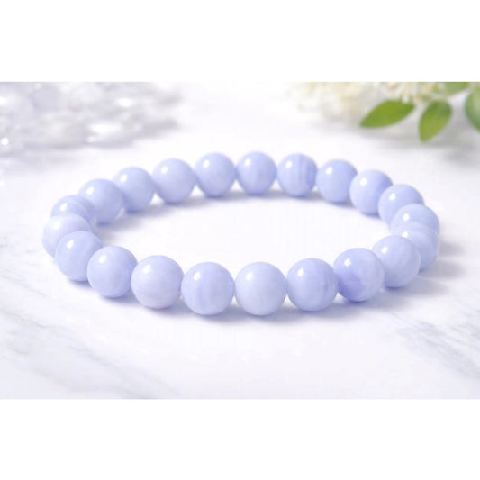 Generic Natural Crystal 8mm Bluelace Agate Bracelet (Light Blue)