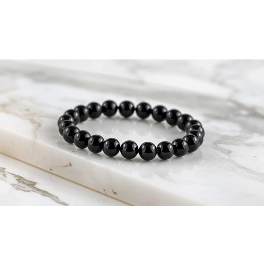 Generic Natural Crystal 8mm Black Tourmaline Bracelet (Black)