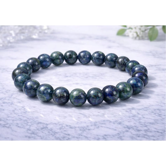 Generic Natural Crystal 8mm Azurite Bracelet (Dark Green)