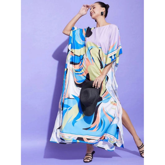 Generic Women's Satin Colour Blocking Kaftan Dress (Multicolor)