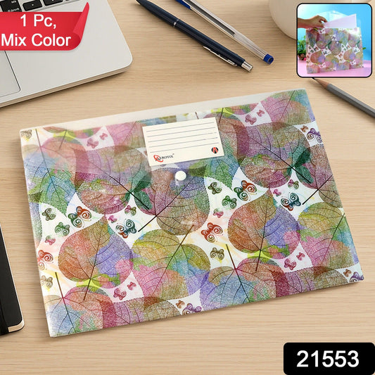 Button closure file folder