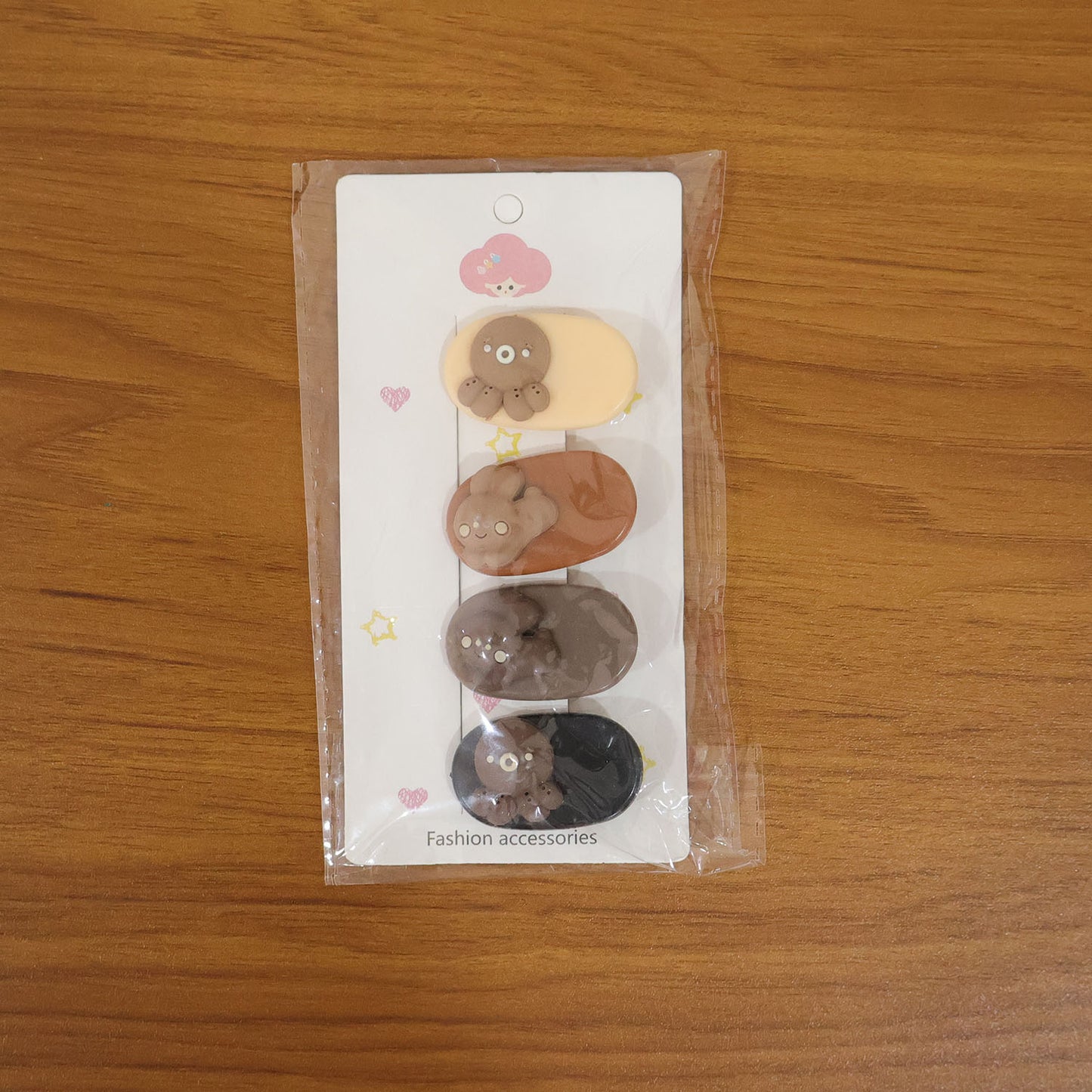 Cute Cartoon Bear Design Hair Clip Set (4 Pc)