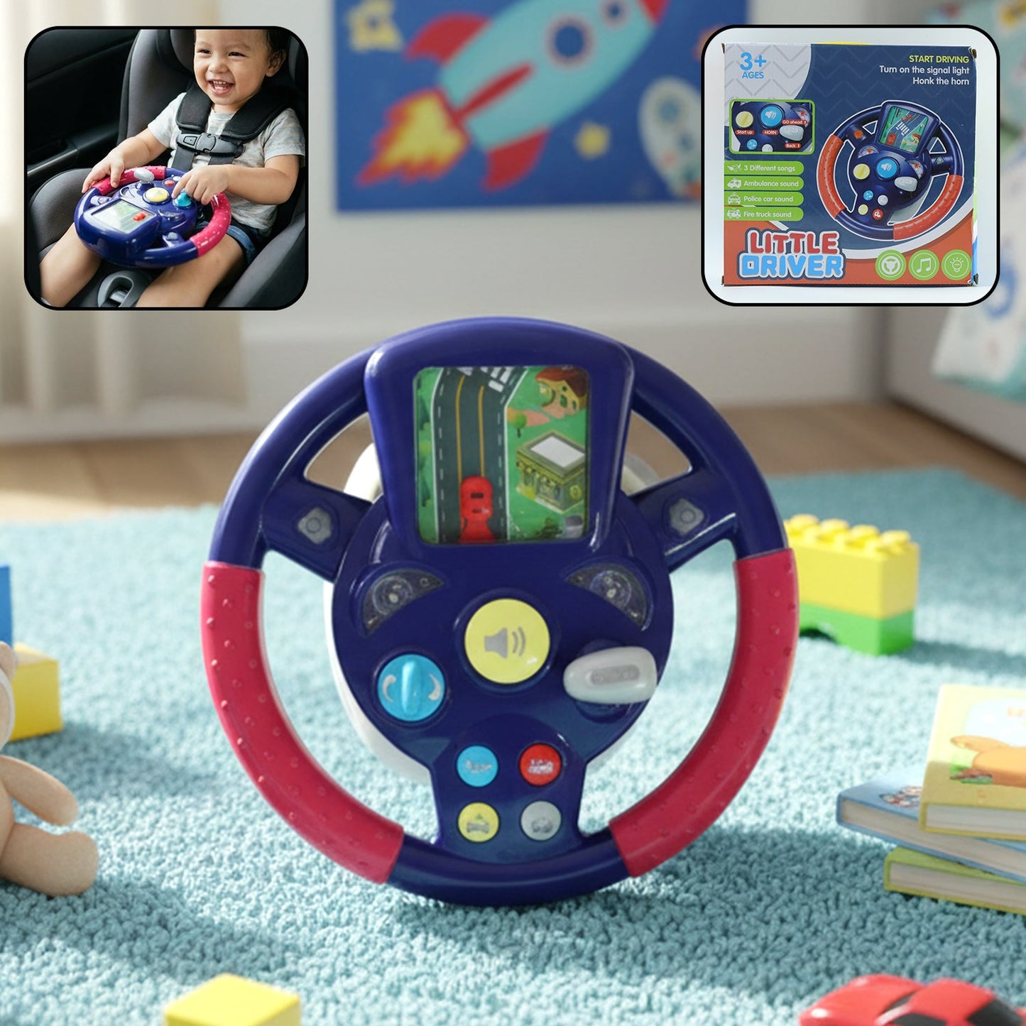 Musical Steering Wheel Driving Toy (1 Pc)