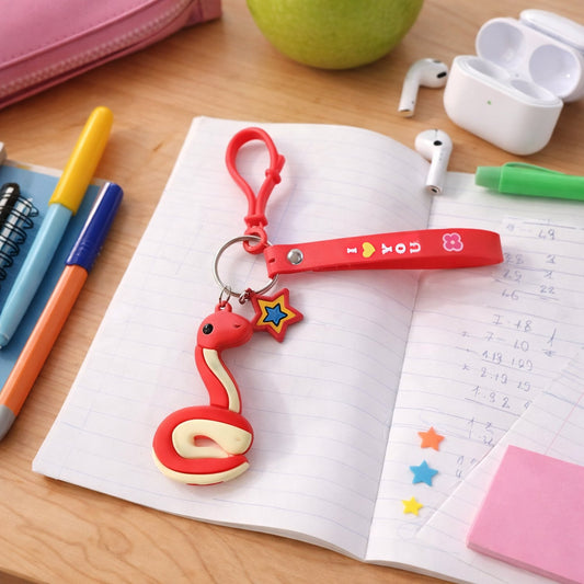 Cute snake shape keychain with strap hook clip
