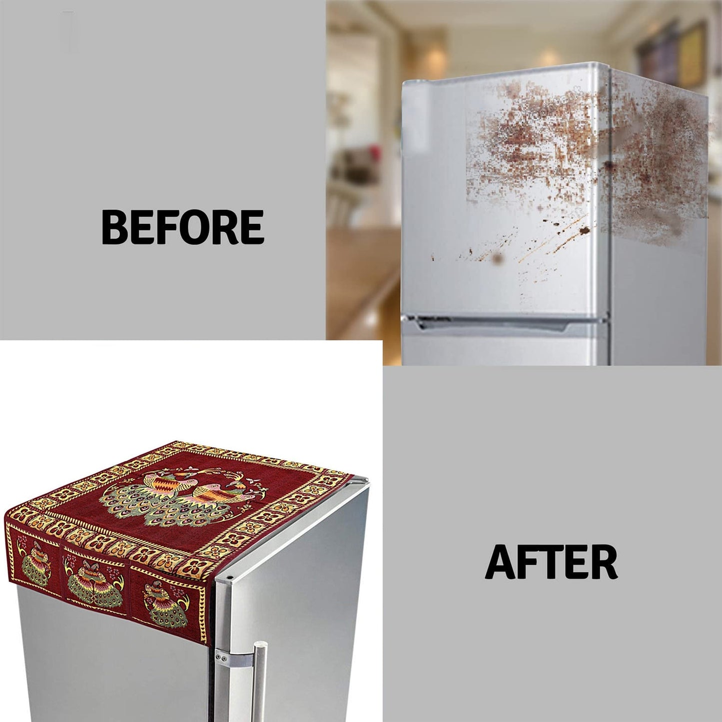 Cotton Fridge Top Cover with Side Pockets for Home Decor (100×60 CM)