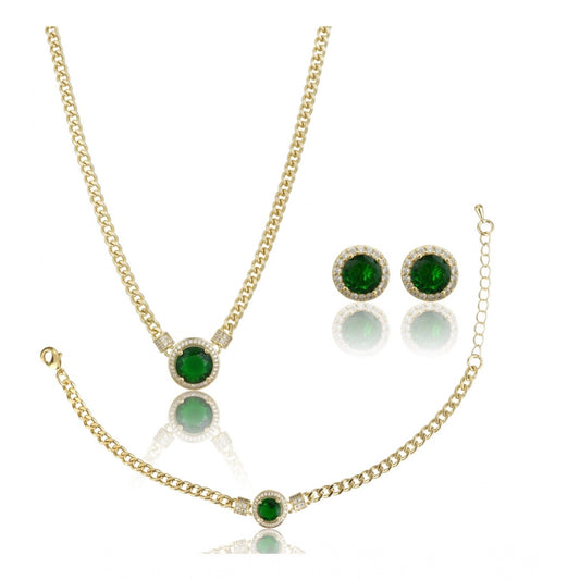 Generic Women's Stainless Steel Green Color Golden Chain Western Combo Jewelry (Gold Plated)