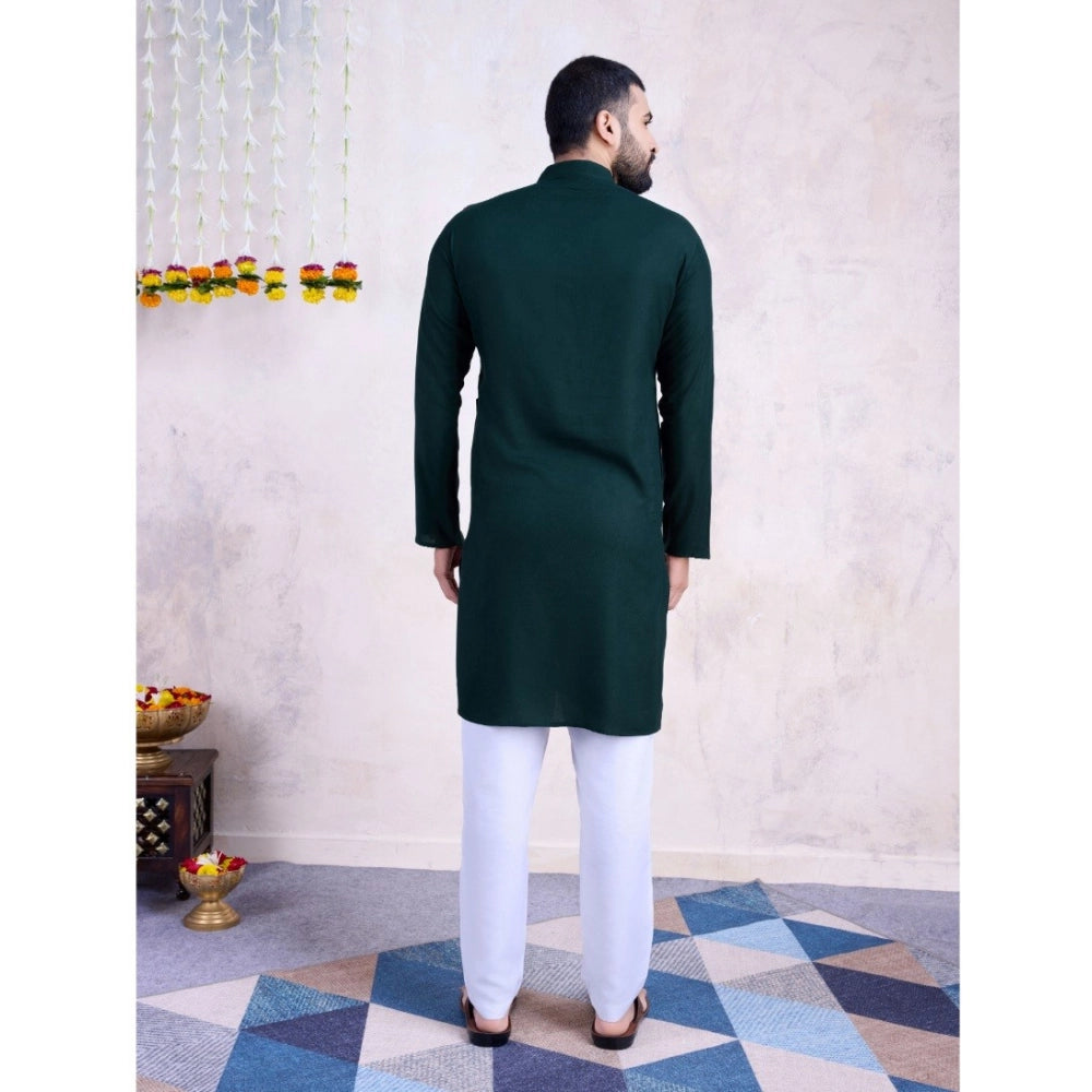 Generic Men's Rayon Mirror Embroidery Mandarin Collar Kurta (Green)