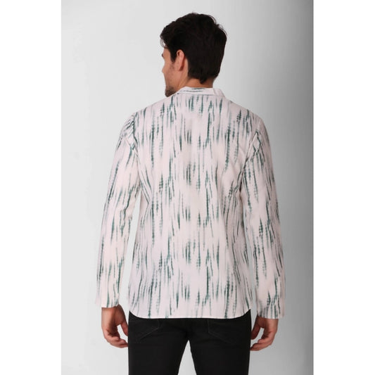 Generic Men's Cotton Rayon Digital Printed Mandarin Collar Short Kurta (Green)