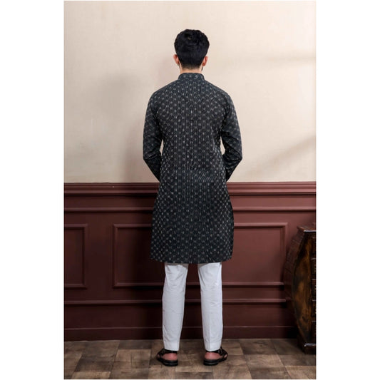 Generic Men's Casual Cotton Printed Full Sleeve Kurta Pyjama Set (Black)
