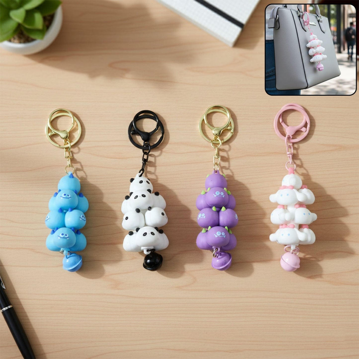 Cute cartoon cloud stack keychain with bell