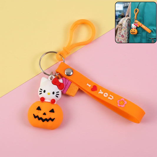 Cute cartoon kitty pumpkin keychain