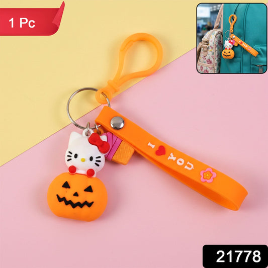 Adorable cat pumpkin key ring