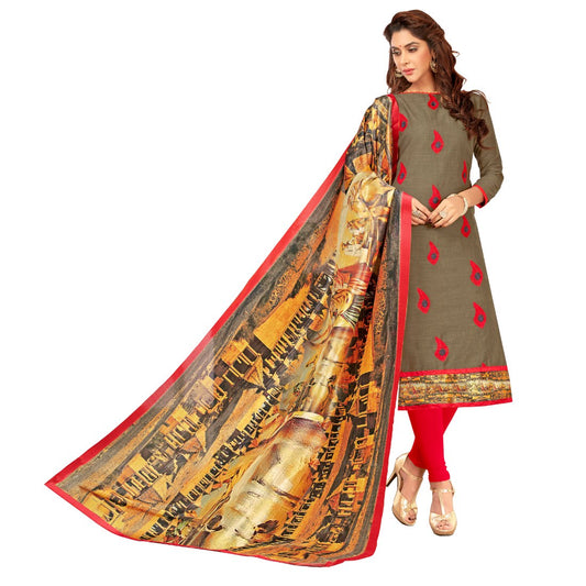 Slub Cotton Fabric Mehendi Green Color Unstitched Salwar-Suit Material With Dupatta