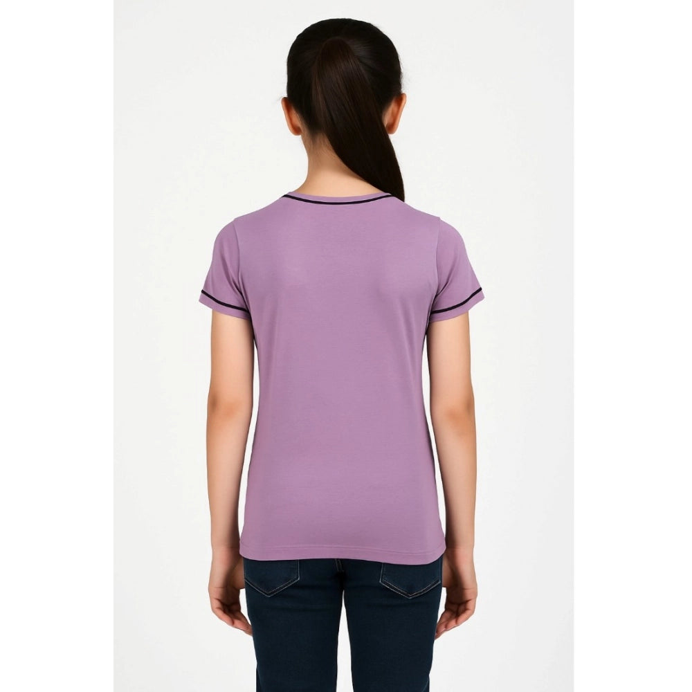 Generic Girl's Cotton Printeded Round Neck T-Shirt (Lavander)