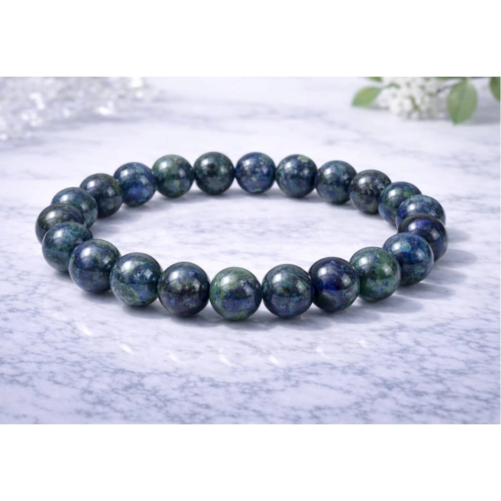 Generic Natural Crystal 8mm Azurite Bracelet  (Dark Green)
