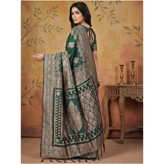 Generic Women's Silk Blend Printed Saree With Unstitched Blouse 5.5Mtr (Green)