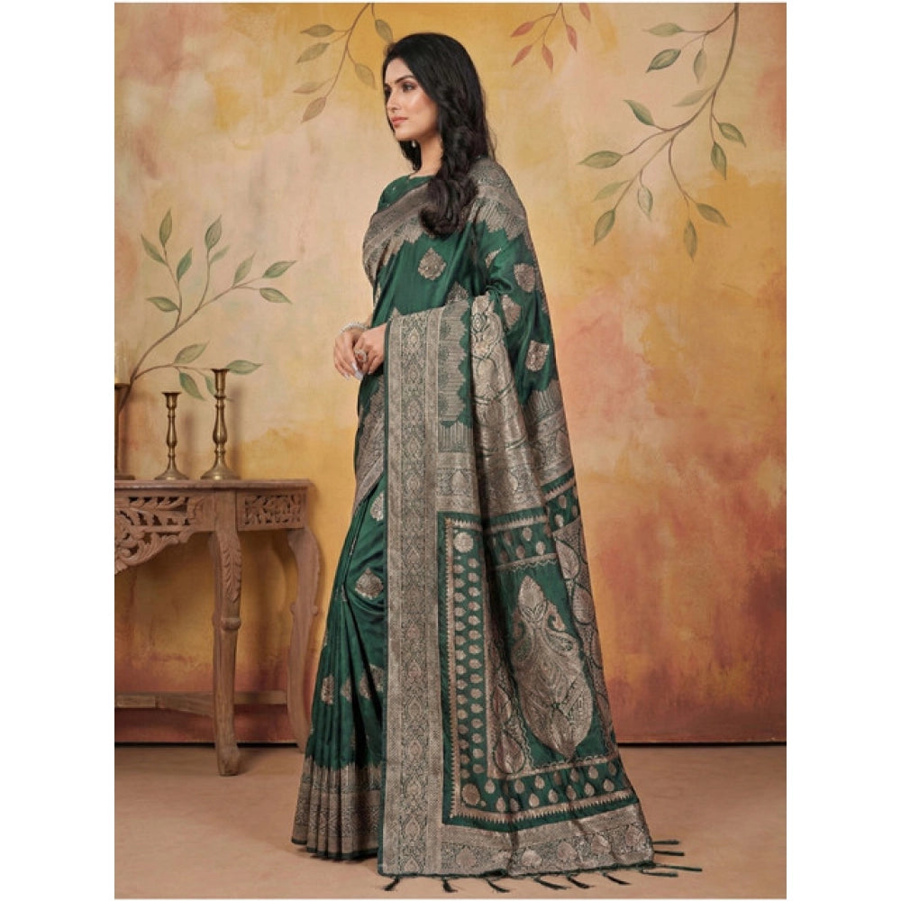 Generic Women's Silk Blend Printed Saree With Unstitched Blouse 5.5Mtr (Green)