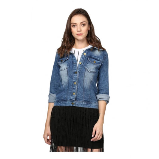 Generic Women's Denim Washed Long Sleeves Jacket (Blue)