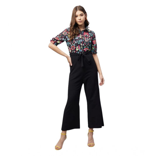 Generic Women's Polyester Floral Short Sleeve Jumpsuit (Multicolor)