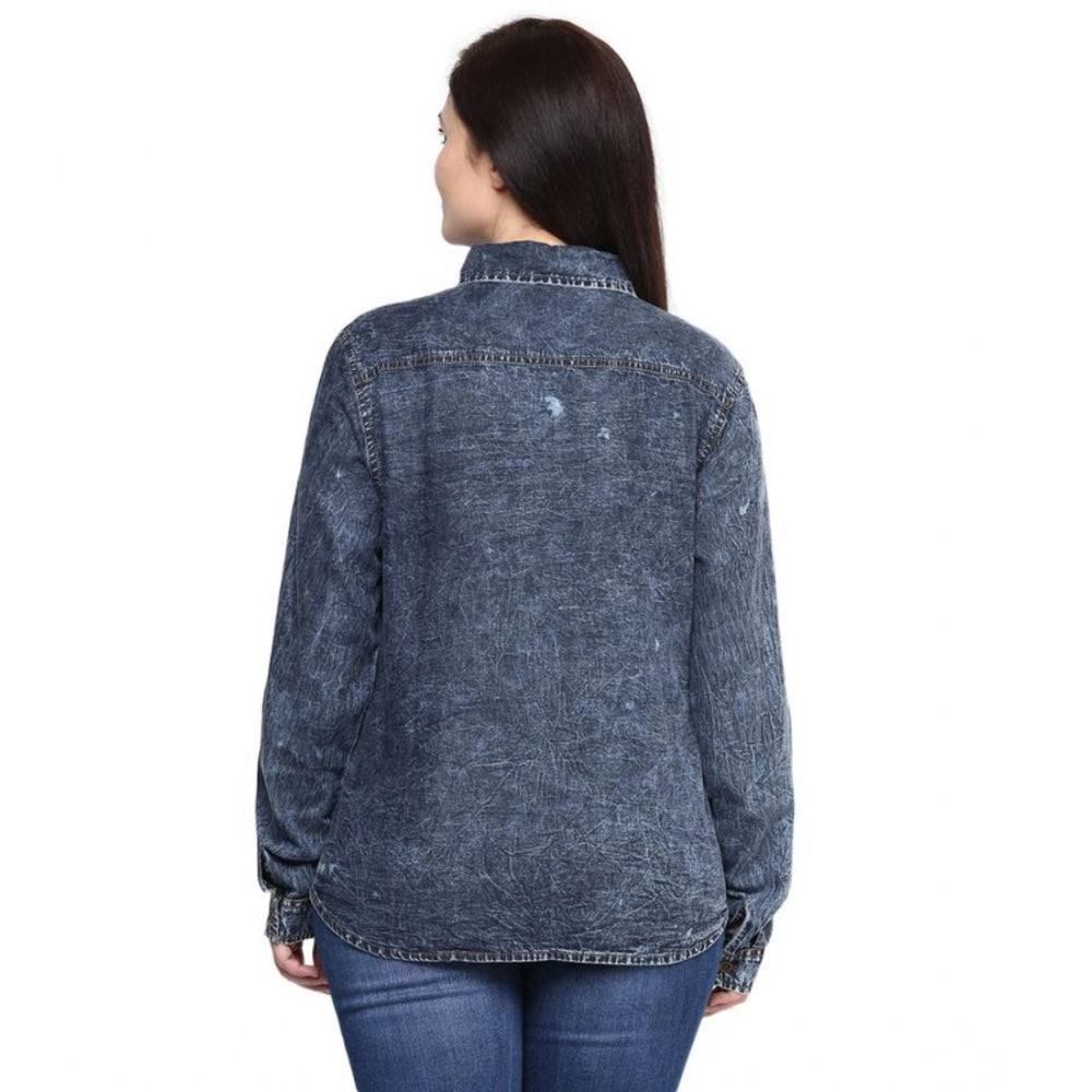 Generic Women's Denim Solid Long Sleeves Shirt (Blue)