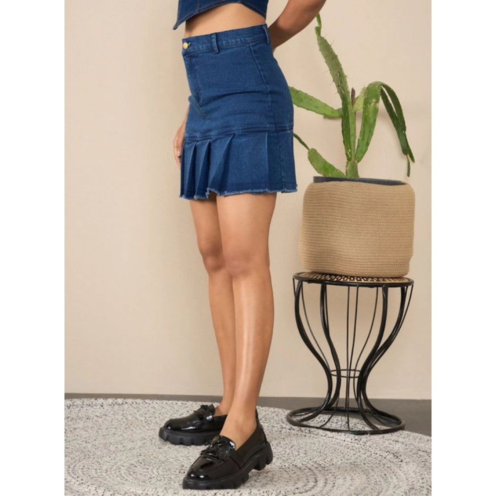 Generic Women's Denim Washed Buttoned Skirt (Blue)
