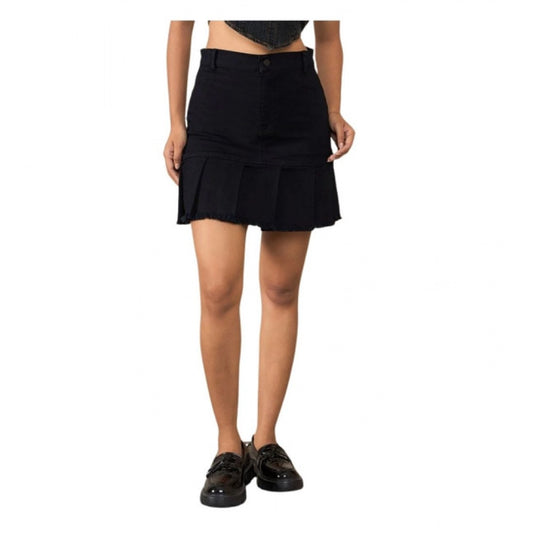 Generic Women's Denim Washed Buttoned Skirt (Black)