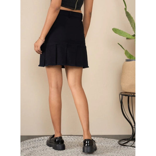 Generic Women's Denim Washed Buttoned Skirt (Black)