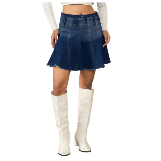 Generic Women's Denim Washed Buttoned Skirt (Blue)