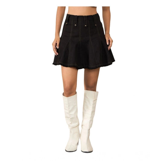 Generic Women's Denim Washed Buttoned Skirt (Black)