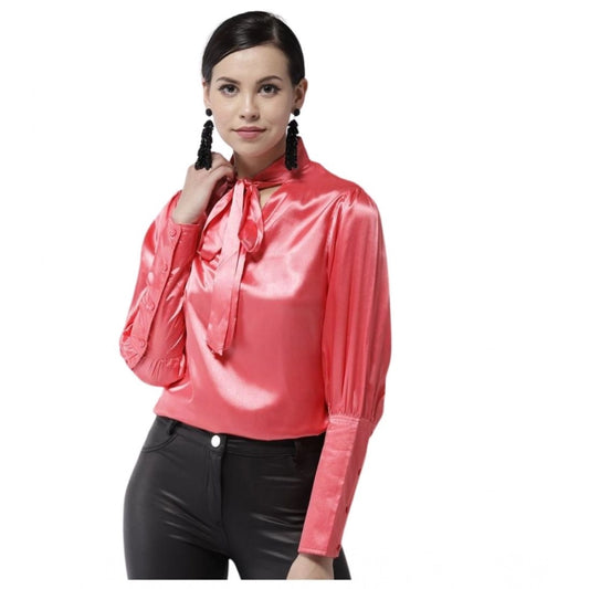 Generic Women's Polyester Solid Long Sleeves Top (Coral)